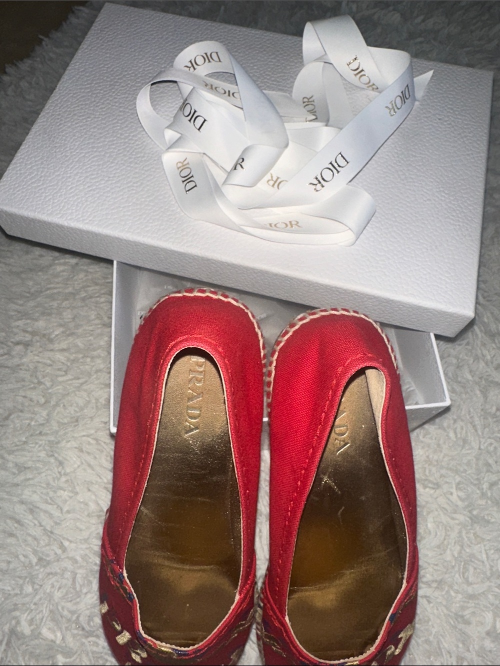 Prada Red Canvas Espadrilles with Gold Embroidered Logo - Picture 6 of 7